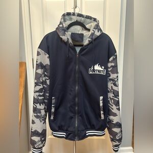 Men's Camouflage light Puffer Fortnite Jacket - Navy and Heather Gray.